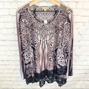 3X Black and Gray Long Sleeve with Lace Detail
